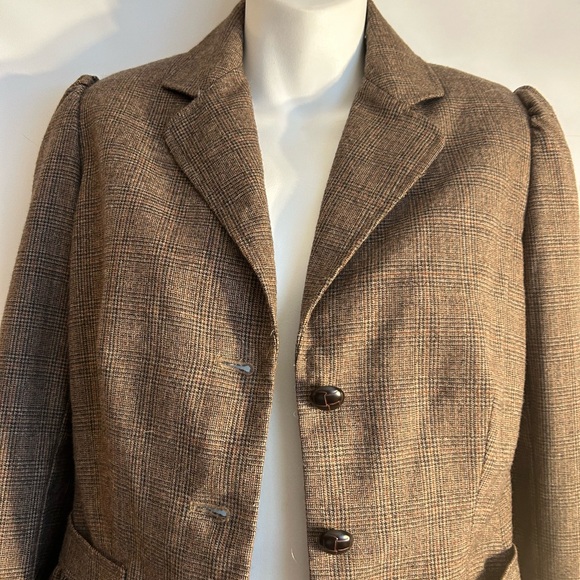 BANANA REPUBLIC FACTORY WOOL BLEND (2007) BROWN PLAID FITTED BLAZER SIZE 2 - Picture 8 of 10